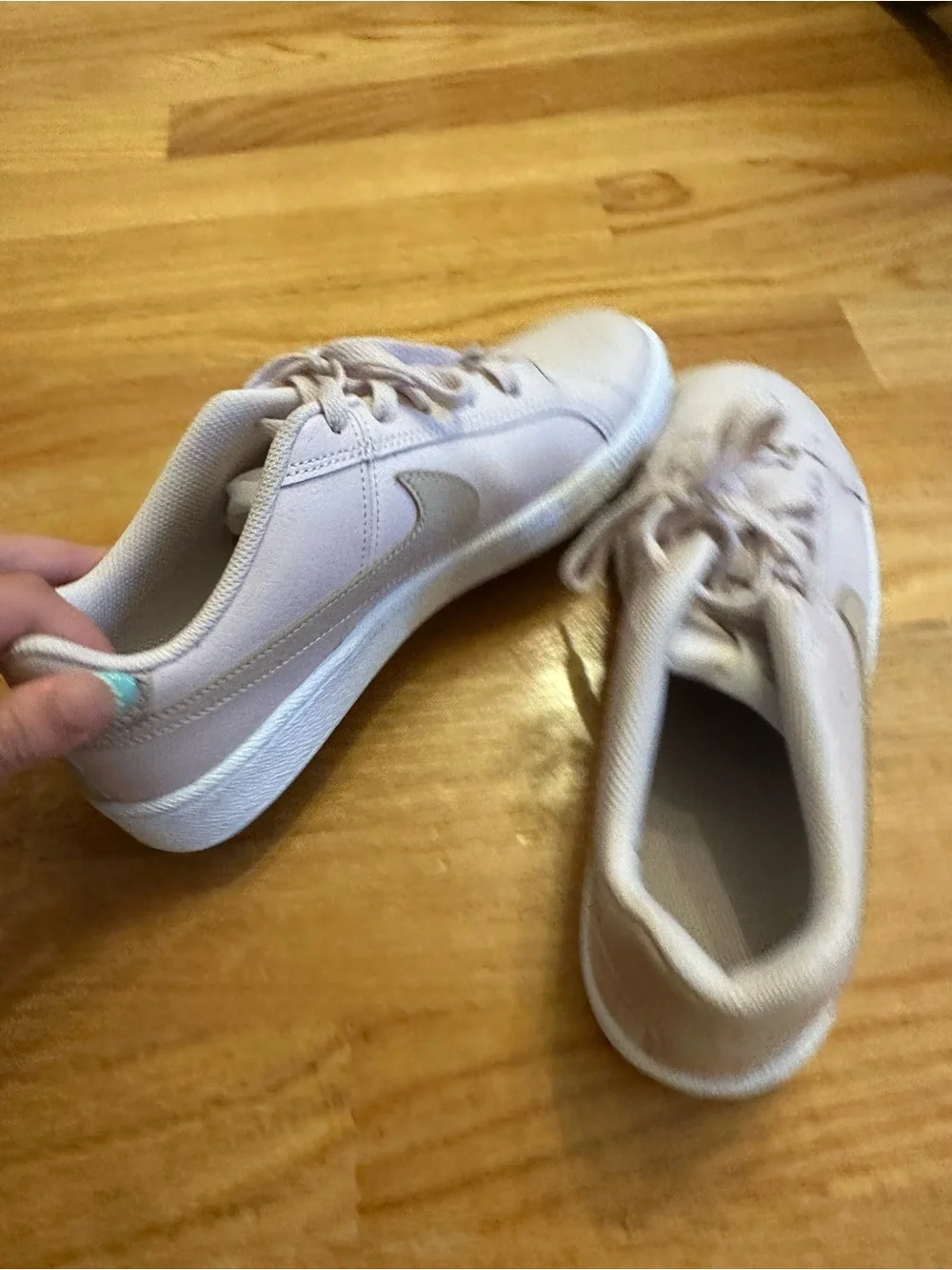 Nike Pale Pink Leather Low-Top Sneakers with Cream Swoosh
